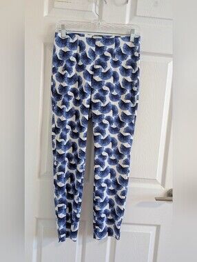 Seductive Pants Blue Ginkgo Leaf Sabrina Straight Leg Crop Trousers Luxury 36